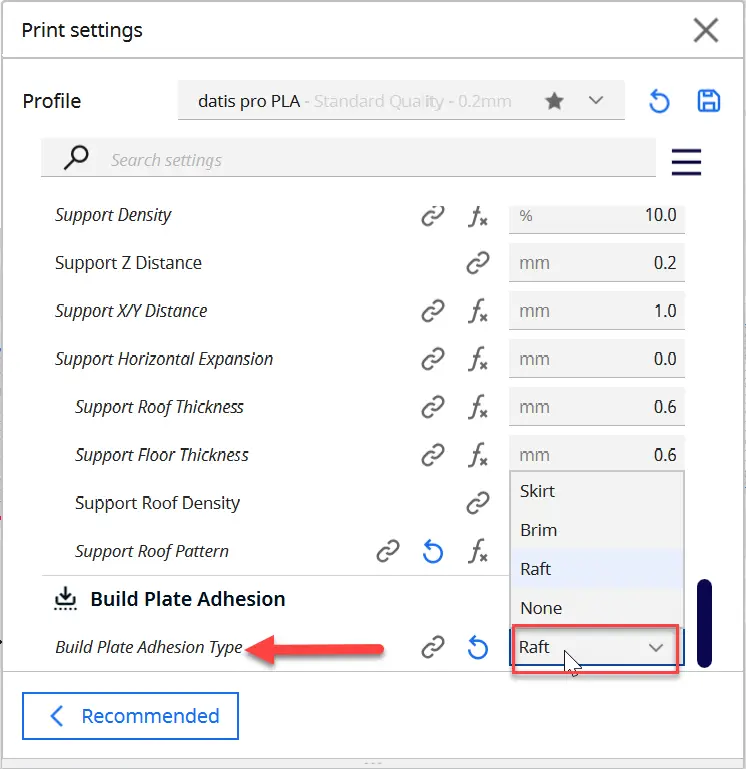 نحوه فعال کردن Raft در اسلایسر Cura